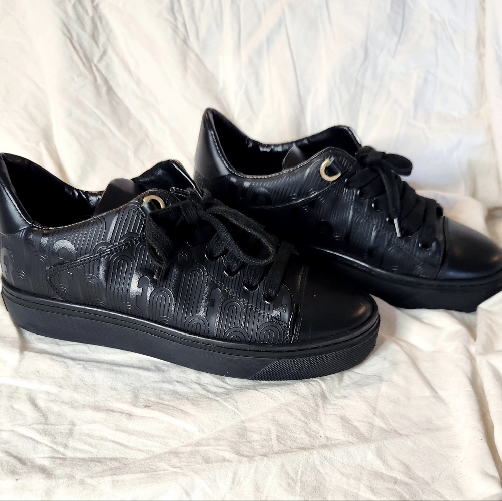 Furla embossed logo pattern black sneakers As/Is (missing loop) size 37